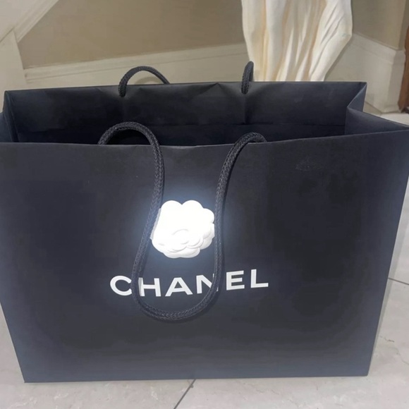Chanel Empty Paper Black Shopping Bag Rope Handles 17.75X19.75x8” W/White Ribbon - Picture 4 of 8